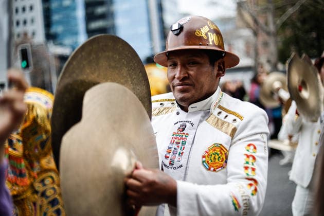 Santiago, August 1, 2026: Carnival in honor of the Virgin of Copacabana along the Alameda, a Bolivian tradition that goes hand in hand with Bolivia’s national holidays, featuring colorful traditional costumes from the region. Diego Martin Aton, Chile; Aton 1177179 jpeg  Copyright: DIEGOxMARTIN ATONxCHILE