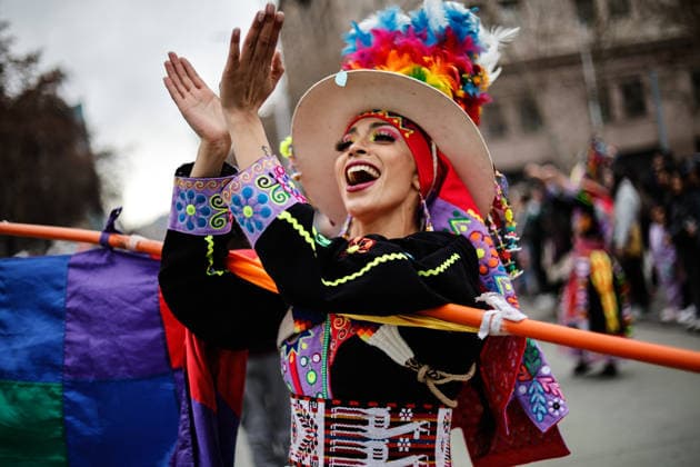 Santiago, August 1, 2026: Carnival in honor of the Virgin of Copacabana along the Alameda, a Bolivian tradition that goes hand in hand with Bolivia’s national holidays, featuring colorful traditional costumes from the region. Diego Martin Aton, Chile; Aton 1177165 jpeg  Copyright: DIEGOxMARTIN ATONxCHILE