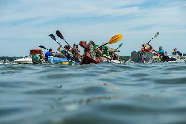 Great Salem Maritime Cardboard Boat Regatta MASSACHUSETTS, UNITED STATES - AUGUST 1: Competitors paddle as fast as they can from the start line during the Great Salem Maritime Cardboard Boat Regatta in Salem, Massachusetts, United States on August 1, 2026. Joseph Prezioso Anadolu Massachusetts United States. Editorial use only. Please get in touch for any other usage.  Copyright: x2026xAnadoluxJosephxPreziosox