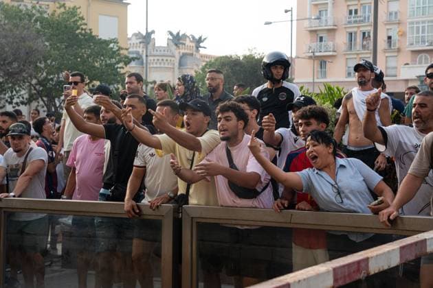 August 1, 2026, Ceuta, Spain: CEUTA, Spain Ã¢â‚¬ August 1, 2026: Demonstrators gather in Ceuta to protest against far-right groups following calls for an anti-immigration rally after the arrival of tens of thousands of migrants. Authorities blocked the entry of members of the group NoÂºcleo Nacional, while activist Alvise Po rez entered the city and later left under police escort. Ceuta Spain - ZUMAq101 20260801_zna_q101_213 Copyright: xMarioxMoroÂ³Nx