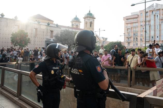 August 1, 2026, Ceuta, Spain: CEUTA, Spain Ã¢â‚¬ August 1, 2026: Demonstrators gather in Ceuta to protest against far-right groups following calls for an anti-immigration rally after the arrival of tens of thousands of migrants. Authorities blocked the entry of members of the group NoÂºcleo Nacional, while activist Alvise Po rez entered the city and later left under police escort. Ceuta Spain - ZUMAq101 20260801_zna_q101_215 Copyright: xMarioxMoroÂ³Nx