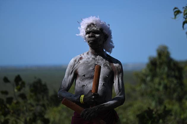 GARMA FESTIVAL, Ian Gurruwiwi, senior leader of the Galpu Clan poses for a photo during the 26th annual Garma Festival in Gulkula, Northern Territory, Saturday, August 1, 2026. The Garma Festival takes place on the remote northeast Arnhem Land, celebrating Yolngu culture and customs in a four-day event hosted by the Yothu Yindi Foundation. ( NO ARCHIVING - VISUALS FROM THE YYF GARMA 26TH ANNIVERSARY ARE STRICTLY FOR NEWS AND CURRENT AFFAIRS COVERAGE ONLY. VISUALS MUST NOT BE USED FOR PROMOTIONAL, ADVERTISING, COMMERCIAL, FUNDRAISING OR ANY OTHER PURPOSE Gulkula Ceremonial Site Northern Territory Australia  Copyright: xJamesxRossx 20260802192137070362