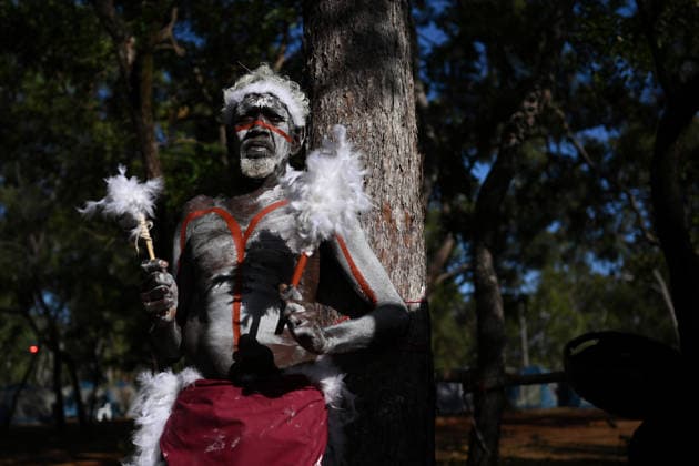 GARMA FESTIVAL, Yilayarr Gurruwiwi of the Galpu Clan poses for a photo during the 26th annual Garma Festival in Gulkula, Northern Territory, Saturday, August 1, 2026. The Garma Festival takes place on the remote northeast Arnhem Land, celebrating Yolngu culture and customs in a four-day event hosted by the Yothu Yindi Foundation. ( NO ARCHIVING - VISUALS FROM THE YYF GARMA 26TH ANNIVERSARY ARE STRICTLY FOR NEWS AND CURRENT AFFAIRS COVERAGE ONLY. VISUALS MUST NOT BE USED FOR PROMOTIONAL, ADVERTISING, COMMERCIAL, FUNDRAISING OR ANY OTHER PURPOSE Gulkula Ceremonial Site Northern Territory Australia  Copyright: xJamesxRossx 20260802128594113278