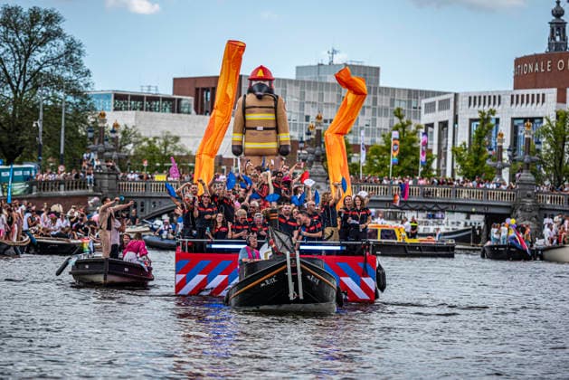 August 1, 2026, Amsterdam, North Holland, Netherlands: Dutch firefighters joined Amsterdam Pride s Canal Parade on August 1, 2026, in Amsterdam, the Netherlands. Hundreds of thousands of spectators joined the 30th edition of the Pride Canal Parade, the highlight of WorldPride Amsterdam 2026. This yearÃ¢â‚¬â ¢s parade also included the WorldPride Stadium grandstand, with seating for approximately 10,000 people to watch as floats pass. Amsterdam Netherlands - ZUMAp202 20260801_zip_p202_099 Copyright: xJamesxPetermeierx