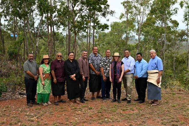 GARMA FESTIVAL, Delegates from the Pacific International Voices panel pose for a photo during the 26th annual Garma Festival in Gulkula, Northern Territory, Saturday, August 2, 2026. The Garma Festival takes place on the remote northeast Arnhem Land, celebrating Yolngu culture and customs in a four-day event hosted by the Yothu Yindi Foundation. ( NO ARCHIVING - VISUALS FROM THE YYF GARMA 26TH ANNIVERSARY ARE STRICTLY FOR NEWS AND CURRENT AFFAIRS COVERAGE ONLY. VISUALS MUST NOT BE USED FOR PROMOTIONAL, ADVERTISING, COMMERCIAL, FUNDRAISING OR ANY OTHER PURPOSE Gulkula Ceremonial Site Northern Territory Australia  Copyright: xJamesxRossx 20260802111126038093