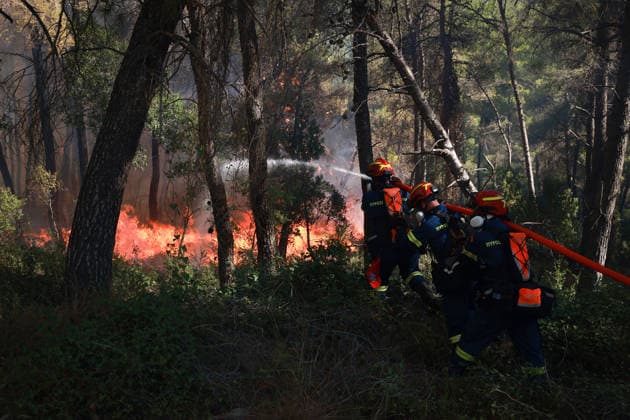 Firefighters battle wildfire in Viotia with air and ground operations VIOTIA, GREECE - AUGUST 2: Firefighters battle a wildfire burning near Porto Germeno, 70 kilometres northwest of Athens in the region of Viotia, Greece, on August 2, 2026 Costas Baltas Anadolu Viotia Greece. Editorial use only. Please get in touch for any other usage.  Copyright: x2026xAnadoluxCostasxBaltasx