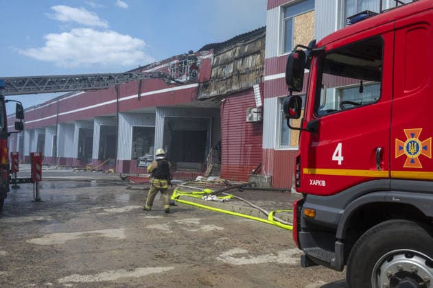 Russian drone strike hits book warehouse in Kharkiv KHARKIV, UKRAINE - AUGUST 1: Firefighters respond to area after two Russian attack drones struck a book warehouse destroying part of the building and sparking a fire that spread across 8,900 square meters in Kharkiv, Ukraine, on August 1, 2026. No casualties were reported, though one firefighter suffered heatstroke while battling the blaze. The warehouse belongs to Ukrainian publisher Ranok and also serves as the distribution center for the KnygoLand bookstore chain. Serhii Masin Anadolu Kharkiv Ukraine. Editorial use only. Please get in touch for any other usage.  Copyright: x2026xAnadoluxSerhiixMasinx