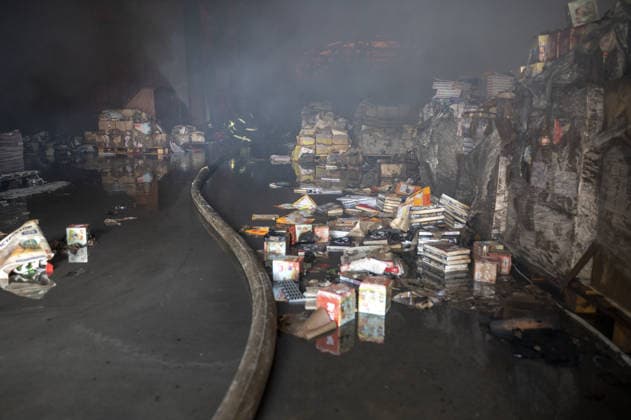 Russian drone strike hits book warehouse in Kharkiv KHARKIV, UKRAINE - AUGUST 1: A view of burned books as firefighters respond to area after two Russian attack drones struck a book warehouse destroying part of the building and sparking a fire that spread across 8,900 square meters in Kharkiv, Ukraine, on August 1, 2026. No casualties were reported, though one firefighter suffered heatstroke while battling the blaze. The warehouse belongs to Ukrainian publisher Ranok and also serves as the distribution center for the KnygoLand bookstore chain. Serhii Masin Anadolu Kharkiv Ukraine. Editorial use only. Please get in touch for any other usage.  Copyright: x2026xAnadoluxSerhiixMasinx