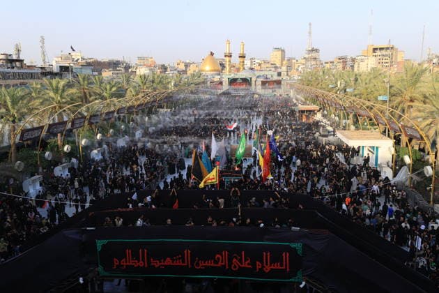 Arbaeen commemorations in Karbala KARBALA, IRAQ - AUGUST 2: Shiite Muslims gather between the shrines of Imam Hussein and his brother, Imam Abbas, to take part in mourning processions during the annual Arbaeen commemorations in Karbala, Iraq, on August 2, 2026. Arbaeen marks the 40th day after Ashura and commemorates the 7th-century martyrdom of Hazrat Hussein, the grandson of Prophet Muhammad, along with 72 of his companions at the Battle of Karbala. Millions of local and international pilgrims converge on the holy city each year to participate in the rituals, which are marked by lamentations and the recitation of elegies. Murtadha Al-Sudani Anadolu Karbala Iraq. Editorial use only. Please get in touch for any other usage.  Copyright: x2026xAnadoluxMurtadhaxAl-Sudanix