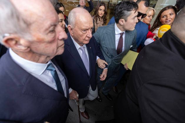 ALAN JONES COURT, Former radio broadcaster Alan Jones arrives at Downing Centre Local Court in Sydney, Monday, August 3, 2026. Former radio broadcaster Alan Jones faces 35 charges related to a series of alleged sexual touching incidents against nearly a dozen men between 2001 and 2019. ( NO ARCHIVING Sydney New South Wales Australia  Copyright: xDamianxShawx 20260803149662295307