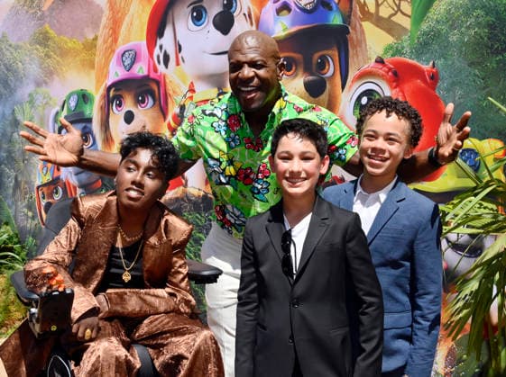 Cast members Nylan Parthipian, Terry Crews, Rain Janjua and Lucien Duncan-Reid (L-R) attend the global premiere of the computer animated animal adventure Paw Patrol: The Dino Movie at the Paramount Picture Studio lot in Los Angeles on Sunday, August 2, 2026. Storyline: The Paw Patrol lands on a mysterious dinosaur island after a storm, where they meet Rex, a stranded pup. When Humdinger s reckless mining triggers a volcano, the team faces their biggest rescue mission yet to save the island.  LAP2026080228 JIMxRUYMEN