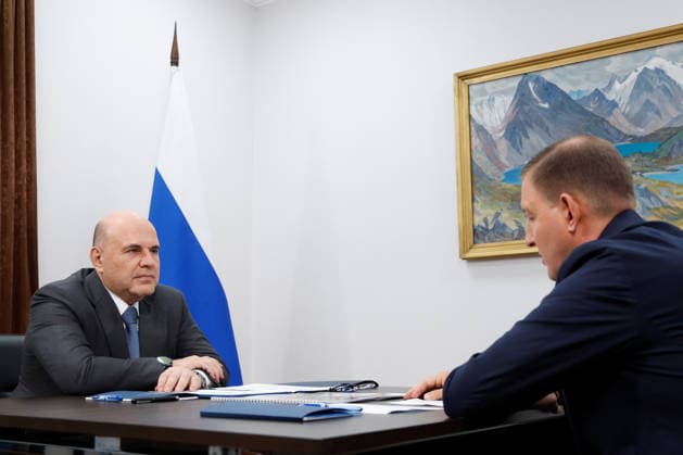 Russia Mishustin Siberian Federal District 9216391 03.08.2026 Russian Prime Minister Mikhail Mishustin meets with Head of the Republic of Altai Andrei Turchak in Gorno-Altaysk, Republic of Altai, Russia. Dmitry Astakhov Sputnik Gorno-Altaisk Russia  Copyright: xDmitryxAstakhovx