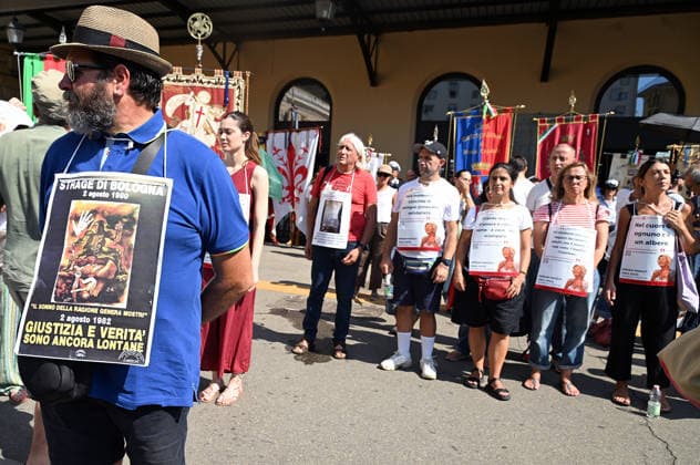 August 2, 2026, Bologna, Italia, Italy: Some participants in the demonstration for the 46th anniversary of the Bologna massacre, Bologna, 02 08 2026 Bologna Italy  - ZUMAa289 20260802_zia_a289_025 Copyright: xAleandroxBiagiantix xAgfx