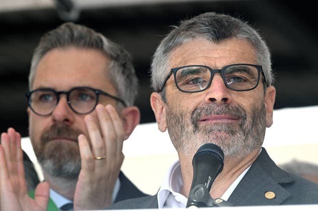 August 2, 2026, Bologna, Italia, Italy: The Mayor of Bologna, Matteo Lepore, with the President of the Association of the Victims of August 2, Paolo Lambertini, during the demonstration for the 46th anniversary of the Bologna massacre, Bologna, 02 08 2026 Bologna Italy  - ZUMAa289 20260802_zia_a289_057 Copyright: xAleandroxBiagiantix xAgfx