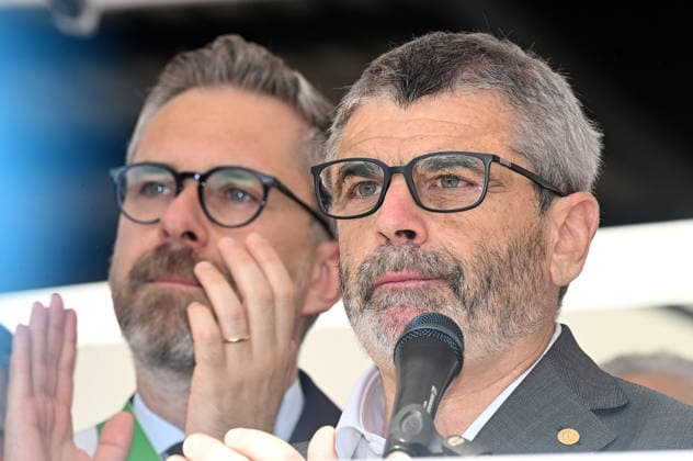 August 2, 2026, Bologna, Italia, Italy: The Mayor of Bologna, Matteo Lepore, with the President of the Association of the Victims of August 2, Paolo Lambertini, during the demonstration for the 46th anniversary of the Bologna massacre, Bologna, 02 08 2026 Bologna Italy  - ZUMAa289 20260802_zia_a289_058 Copyright: xAleandroxBiagiantix xAgfx