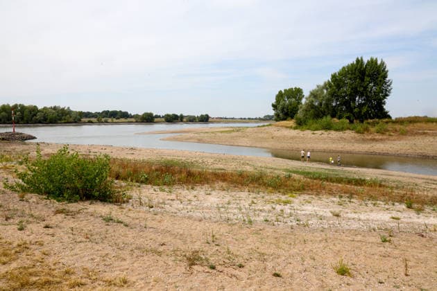 Niedriger Rheinpegel am Pegel Wesel Für den 03.08.2026 wurde durch die Wasserstraßen- und Schifffahrtsverwaltung des Bundes ein Pegelstand von 85 cm veröffentlicht. Für die Binnenschifffahrt stellt der niedrige Pegel ein Problem dar. Sinkt er zu weit ab, dürfen Schiffe nicht mehr voll beladen werden. Wesel, Nordrhein-Westfalen, DEU, Deutschland, 03.08.2026 *** Low Rhine Water Level at the Wesel Gauge: The Federal Waterways and Shipping Administration published a water level of 85 cm for August 3, 2026. The low water level poses a problem for inland waterway shipping. If it drops too low, vessels may no longer be fully loaded. Wesel, North Rhine-Westphalia, DEU, Germany, August 3, 2026