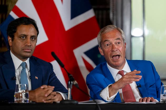 August 3, 2026, London, London, UK: LONDON, UK. (R) Nigel Farage, Leader of Reform UK, and Zia Yusuf, Spokesperson for Home Affairs of Reform UK, at a press conference in Westminster unveiling Ã¢â‚¬ËœOperation Fortress - Stopping the Invasion of BritainÃ¢â‚¬â ¢, the partyÃ¢â‚¬â ¢s plan to stop illegal migrants crossing English Channel in small boats by using the Royal Navy and Royal Marines. London UK  - ZUMAl94_ 20260803_zaf_l94_072 Copyright: xStephenxChungx
