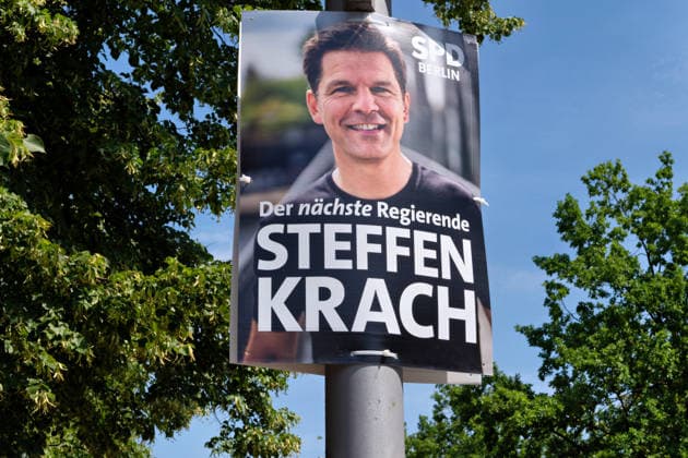 Berlin,03.08.2026,Wahlplakat der Partei SPD Steffen Krach zur Wahl zum 20.Abgeordnetenhaus von Berlin sowie zu den Bezirksverordnetenversammlungen am 20.09.2026. *** Berlin, August 3, 2026—Election poster for the SPD party’s candidate Steffen Krach for the election to the 20th Berlin House of Representatives and the district councils on September 20, 2026