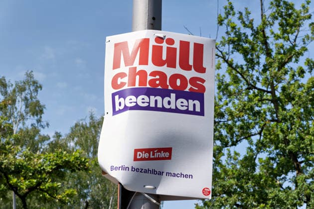 Berlin,03.08.2026,Wahlplakat der Partei die Linke zur Wahl zum 20.Abgeordnetenhaus von Berlin sowie zu den Bezirksverordnetenversammlungen am 20.09.2026. *** Berlin, August 3, 2026—Election poster for the Left Party for the election to the 20th Berlin House of Representatives and the district councils on September 20, 2026