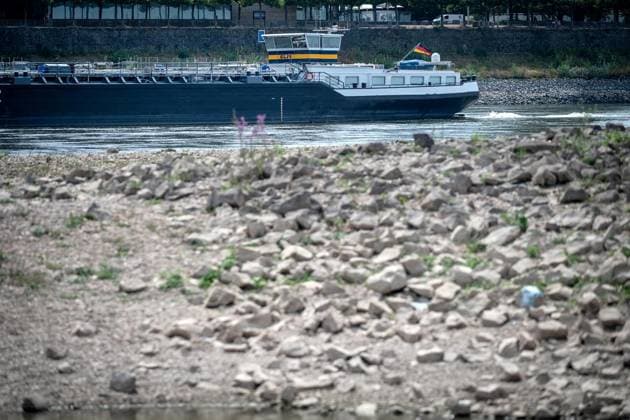 Der Rhein an der Düsseldorfer Altstadt führt extremes Niedrigwasser ** NUR FÜR REDAKTIONELLE ZWECKE ** EDITORIAL USE ONLY **<p>Der Rhein auf der Höhe der Düsseldorfer Altstadt führt extremes Niedrigwasser , fotografiert am Montag,03.August.2026. Deutschland NRW Düpsseldorf Copyright: KaixKitschenberg *** The Rhine near Düsseldorf’s Old Town is at an extremely low water level ** FOR EDITORIAL USE ONLY ** EDITORIAL USE ONLY ** p The Rhine near Düsseldorf’s Old Town is at an extremely low water level, photographed on Monday, August 3, 2026, Germany, North Rhine-Westphalia, Düsseldorf. Copyright KaixKitschenberg Copyright: KaixKitschenberg doc86zzkbvcva17hvt4fve ,EDITORIAL USE ONLY