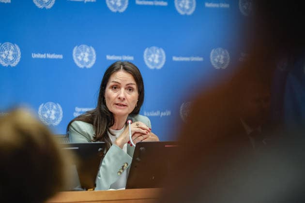 August 3, 2026, New York, New York, United States: CHRISTINA MARKUS LASSEN, Permanent Representative of Denmark to the United Nations, answers questions from reporters at UNHQ following the start of DenmarkÃ¢â‚¬â ¢s Security Council presidency for the month of August. LASSEN took questions on the Middle East, DenmarkÃ¢â‚¬â ¢s approach to Ukraine, the second United Nations Secretary-General straw poll later this month, DenmarkÃ¢â‚¬â ¢s joint focus point with Bahrain, and Greenland. New York United States - ZUMAo116 20260803_znp_o116_010 Copyright: xBiancaxOterox