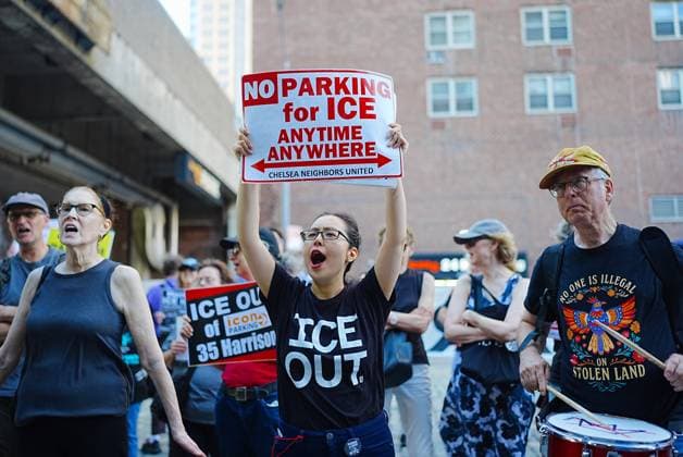 Tribeca residents and activists protest a garage over alleged ICE parking in New York City NEW YORK, UNITED STATES- AUGUST 3, 2026: Tribeca residents and pro-immigrant activists protest a parking garage in Tribeca over its alleged use by U.S. Immigration and Customs Enforcement (ICE) for parking unmarked enforcement vehicles on Monday, August 3, 2026, in New York City, U.S. Selcuk Acar Anadolu New York United States. Editorial use only. Please get in touch for any other usage.  Copyright: x2026xAnadoluxSelcukxAcarx