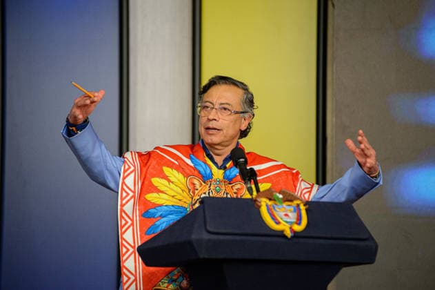 August 3, 2026, Bogota, Bogota D.C, Colombia: Colombian president Gustavo Petro speaks during a press conference and unveils his presidential portrait painted by Jaime Rojas at Casa de Narino in Bogota, Colombia on August 3, 2026 days before Petro leaves office. Photo bt: Long Visual Press Bogota Colombia  - ZUMAvp1_ 20260803_zia_vp1_012 Copyright: xSebastianxBarrosx