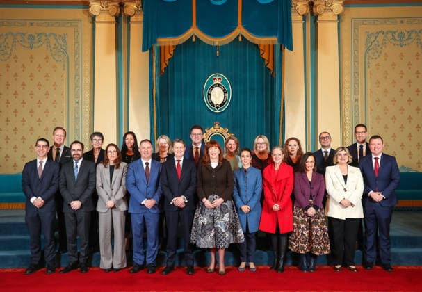 GOVERNMENT SWEARING IN DOORSTOP, Ministers in the Ben Carroll Government pose for a photograph following being sworn in at Government House in Melbourne, Tuesday, August 4, 2026. ( NO ARCHIVING MELBOURNE VICTORIA AUSTRALIA  Copyright: xIanxCurriex 20260804148178822736