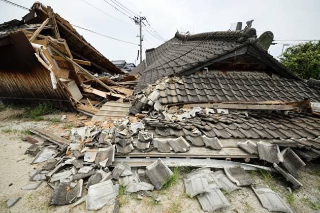Aftermath of strong earthquake in Kumamoto Collapsed houses are pictured in Hikawa, Kumamoto Prefecture, on Aug. 4, 2026, after a powerful earthquake struck the southwestern Japan prefecture on July 28.  A14AA0005625049P