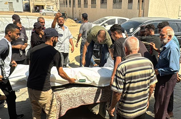 Mourners bid farewell to two men killed in Gaza City strike Mourners bid farewell to the bodies of two Palestinian men at Al-Aqsa Martyrs Hospital in Deir al-Balah, central Gaza Strip, on August 4, 2026, after they were killed, according to Gaza health authorities, in an Israeli airstrike that targeted the vehicle they were traveling in on al-Rashid Street, west of Gaza City, the previous night. Photo by Ahmed Ibrahim apaimages Deir al-Balah Gaza Palestinian Territory 040826_Deir_al-Balah_AI_00(2) Copyright: xapaimagesxAhmedxIbrahimx xapaimagesx