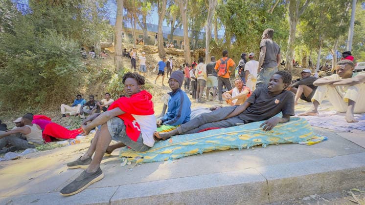 Migrant crisis in Cueta 03.08.2026. 03 08 26..An unprecedented border crisis has hit the Spanish North African enclave of Ceuta, where an estimated 60,000 migrants crossed from Morocco.  Copyright: xIanxWhittakerx NINTCHDBPICT001099189199