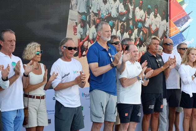 King Felipe arrives at the marina in Palma de Mallorca to participate in the Copa del Rey Mapfre. King Felipe VI during the tribute to Manolo Doreste and Javier Vallejo, the deceased sailors, on August 4, 2026, in Palma de Mallorca, Spain KING SAILING RACES MARINA SAILING CUP Raú Palma de Mallorca Palma de Mallorca, Spain  Copyright: xRaulxTerrelx 7701114