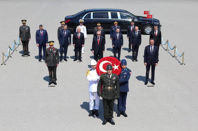 Turkish President Recep Tayyip Erdogan visits Anitkabir ANKARA, TURKIYE - AUGUST 04: (----EDITORIAL USE ONLY - MANDATORY CREDIT - TURKISH PRESIDENCY MURAT KULA HANDOUT - NO MARKETING NO ADVERTISING CAMPAIGNS - DISTRIBUTED AS A SERVICE TO CLIENTS----) Turkish President Recep Tayyip Erdogan leads members of the Supreme Military Council (YAS) during a visit to Anitkabir, the mausoleum of Turkish Republic s Founder Mustafa Kemal Ataturk, accompanied by Turkish Vice President Cevdet Yilmaz, Turkish Minister of Justice Akin Gurlek, Turkish Foreign Minister Hakan Fidan, Turkish Minister of Treasury and Finance Mehmet Simsek, Turkish Interior Minister Mustafa Ciftci, Turkish Minister of National Education Yusuf Tekin, Turkish National Defense  Copyright: x2026xAnadoluxTurkishxPresidencyx xMuratxKulax xHandoutx
