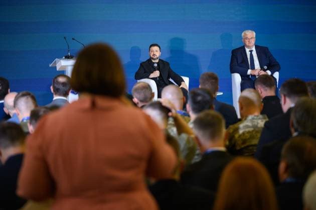 Zelenskyy attends meeting of Ukrainian diplomatic missions in Kyiv Ukrainian President Volodymyr Zelenskyy attends a meeting of heads of Ukraine s diplomatic missions abroad in Kyiv, Ukraine, on August 3, 2026. The meeting comes as Ukraine continues efforts to rally international support in its war with Russia, alongside changes introduced by Zelenskyy within the diplomatic service and state institutions. Photo by PRESIDENT OF UKRAINE apaimages Ukraine Ukraine Ukraine 030826_Ukraine_UPO_00(6).jpeg Copyright: xapaimagesxPRESIDENTxOFxUKRAINEx xapaimagesx