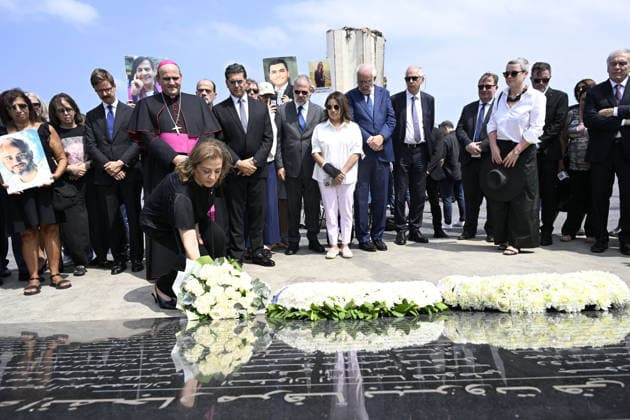 Memorial ceremony held in Lebanon to mark sixth anniversary of Beirut Port explosion BEIRUT, LEBANON - AUGUST 4: People attend a memorial ceremony held in front of the monument bearing the names of those killed in the Aug. 4, 2020 Beirut Port explosion, marking the sixth anniversary of the disaster while holding photos, in Beirut, Lebanon, on August 4, 2026. The ceremony was attended by families of the victims, Lebanese Justice Minister Adel Nassar, Information Minister Paul Markus, Social Affairs Minister Haneen El Sayed, ambassadors of several countries that lost citizens in the explosion, and other members of the diplomatic corps. Houssam Shbaro Anadolu Beirut Lebanon. Editorial use only. Please get in touch for any other usage.  Copyright: x2026xAnadoluxHoussamxShbarox
