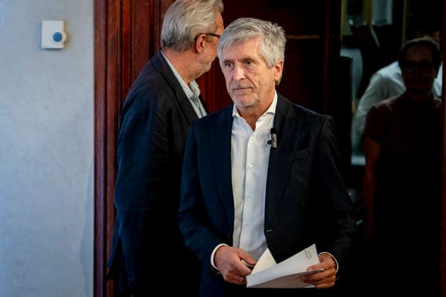 Marlaska Attends the Extraordinary Meeting of the EU Council of Interior Ministers on the Crisis in Ceuta The Minister of the Interior, Fernando Grande Marlaska, speaks to the media following the extraordinary meeting of the EU Council of Interior Ministers regarding the crisis in Ceuta, at the Ministry of the Interior headquarters, on August 4, 2026, in Madrid, Spain. During the meeting, the minister conveyed Spain’s full commitment to EU border regulations and the control of European borders. AUGUST 4, 2026 MIGRATION GOVERNMENT OF SPAIN MOROCCO EUROPEAN UNION A Pé Madrid Madrid Spain  Copyright: xA.xPÃ rezxMecax 7701475