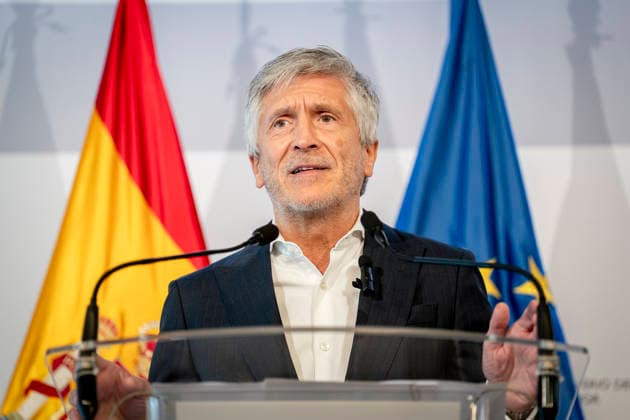 Marlaska Attends the Extraordinary Meeting of the EU Council of Interior Ministers on the Crisis in Ceuta The Minister of the Interior, Fernando Grande Marlaska, speaks to the media following the extraordinary meeting of the EU Council of Interior Ministers regarding the crisis in Ceuta, at the Ministry of the Interior headquarters, on August 4, 2026, in Madrid, Spain. During the meeting, the minister conveyed Spain’s full commitment to EU border regulations and the control of European borders. AUGUST 4, 2026 MIGRATION GOVERNMENT OF SPAIN MOROCCO EUROPEAN UNION A Pé Madrid Madrid Spain  Copyright: xA.xPÃ rezxMecax 7701478