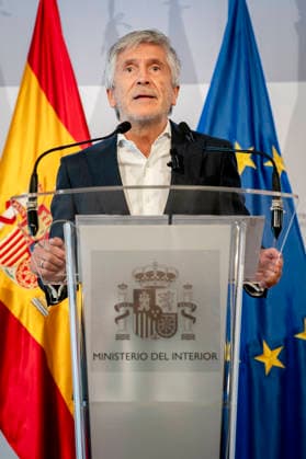 Marlaska Attends the Extraordinary Meeting of the EU Council of Interior Ministers on the Crisis in Ceuta The Minister of the Interior, Fernando Grande Marlaska, speaks to the media following the extraordinary meeting of the EU Council of Interior Ministers regarding the crisis in Ceuta, at the Ministry of the Interior headquarters, on August 4, 2026, in Madrid, Spain. During the meeting, the minister conveyed Spain’s full commitment to EU border regulations and the control of European borders. AUGUST 4, 2026 MIGRATION GOVERNMENT OF SPAIN MOROCCO EUROPEAN UNION A Pé Madrid Madrid Spain  Copyright: xA.xPÃ rezxMecax 7701482