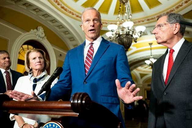 August 4, 2026, Washington, District Of Columbia, USA: Senate Majority Leader JOHN THUNE (R-SD) speaking at a press conference at the U.S. Capitol in Washington, DC. Washington USA - ZUMAb161 20260804_aap_b161_005 Copyright: xMichaelxBrochsteinx