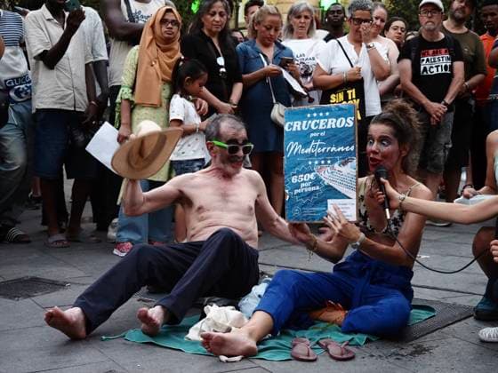 August 4, 2026, Madrid, Madrid, Spain: MADRID, SPAIN - AUGUST 04: Under the slogan Ã¢â‚¬oeBorders Kill,Ã¢â‚¬Â around a hundred people gathered in Plaza de Lavapio s in Madrid to demonstrate over the nearly 100 people who died attempting to cross from Morocco to Spain by sea. Madrid Spain - ZUMAh199 20260804_zip_h199_005 Copyright: xAaronxHerediax