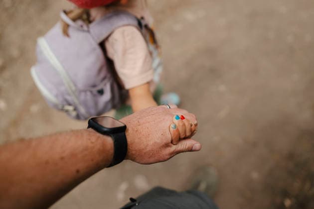 Parent and child holding hands while hiking together. Moose, Wyoming, United States CR_TYRI26071521-2078195-01 ,model released, Symbolfoto ,property released