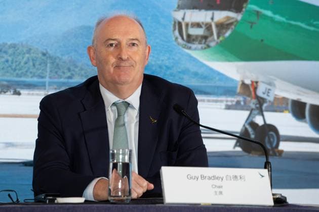HONG KONG-BUSINESS CATHAY-RESULTS Cathay Group Chair Guy Bradley speaks to the media during the 2026 interim results announcement press briefing on August 5, 2026 in Hong Kong. Bradley stated that the group achieved a strong financial performance in the first half of the year and targets to have 150 new aircraft join its fleet over the next 10 years if market conditions are favourable. (Photo by Kevin Li TMHK via Nexpher Images) Hong Kong