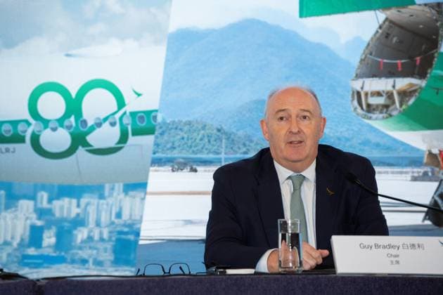 HONG KONG-BUSINESS CATHAY-RESULTS Cathay Group Chair Guy Bradley speaks to the media during the 2026 interim results announcement press briefing on August 5, 2026 in Hong Kong. Bradley stated that the group achieved a strong financial performance in the first half of the year and targets to have 150 new aircraft join its fleet over the next 10 years if market conditions are favourable. (Photo by Kevin Li TMHK via Nexpher Images) Hong Kong