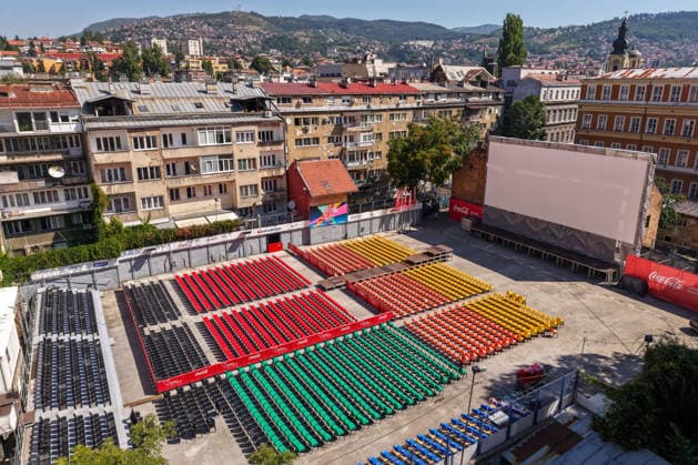 Aerial view of open-air cinema ahead of Sarajevo Film Festival opening An aerial view taken in Sarajevo, Bosnia and Herzegovina, on August 5, 2026, shows the open-air cinema during final preparations ahead of the opening of the 32nd Sarajevo Film Festival.  ArminxDurgut PIXSELL