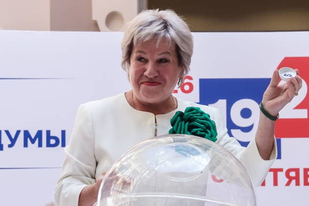 RUSSIA, MOSCOW - AUGUST 5, 2026: Marina Shishkina of the Green Party is seen during the ballot paper draw for the forthcoming 2026 Russian State Duma Election, at the office of the Central Electoral Commission of Russia. The election will be held on 18-20 September. Sergei Karpukhin TASS  95811045