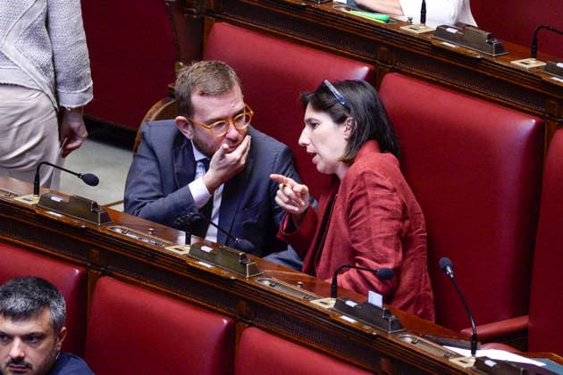 IPA87252944 - Rome, Chamber of Deputies: Statements by the Minister of the Economy on the activation of the national safeguard clause. Pictured: Elly Schlein and Peppe Provenzano  Copyright: xSTEFANOxCAROFEIx xSTEFANOxCAROFEIx xFOTOGRAMMAx 87252944