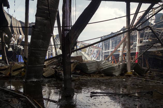 A logistics centre of the home improvement company is destroyed by an overnight Russian strike in Kyiv, Ukraine, August 5, 2026. The facility on the Left Bank of the Ukrainian capital served as one of the key distribution hubs and an order collection centre for the hypermarket chain. (Photo by Kyrylo Chubotin Ukrinform) Logistics centre of home improvement company destroyed by Russian attack on Kyiv  Copyright: xKyryloxChubotinx