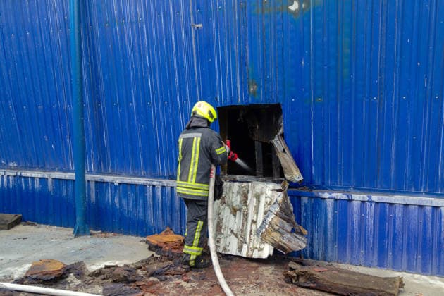 A State Emergency Service rescuer works at a logistics centre of the home improvement company destroyed by an overnight Russian strike in Kyiv, Ukraine, August 5, 2026. The facility on the Left Bank of the Ukrainian capital served as one of the key distribution hubs and an order collection centre for the hypermarket chain. (Photo by Kyrylo Chubotin Ukrinform) Logistics centre of home improvement company destroyed by Russian attack on Kyiv  Copyright: xKirillxChubotinx