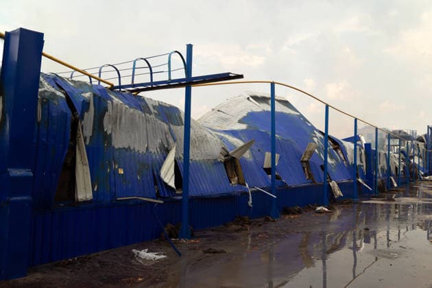 A logistics centre of the home improvement company is destroyed by an overnight Russian strike in Kyiv, Ukraine, August 5, 2026. The facility on the Left Bank of the Ukrainian capital served as one of the key distribution hubs and an order collection centre for the hypermarket chain. (Photo by Kyrylo Chubotin Ukrinform) Logistics centre of home improvement company destroyed by Russian attack on Kyiv  Copyright: xKyryloxChubotinx