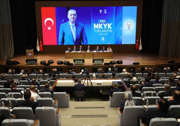 AK Party s Central Decision and Executive Board meeting in Ankara ANKARA, TURKIYE - AUGUST 05: (----EDITORIAL USE ONLY - MANDATORY CREDIT - TURKISH PRESIDENCY MURAT KULA HANDOUT - NO MARKETING NO ADVERTISING CAMPAIGNS - DISTRIBUTED AS A SERVICE TO CLIENTS----) Turkish President and Chairman of the Justice and Development (AK) Party Recep Tayyip Erdogan chairs a meeting of the party s Central Decision and Executive Board (MKYK) at the AK Party Headquarters in Ankara, Turkiye, on August 5, 2026. Turkish Presidency Murat Kula Anadolu Ankara Turkey. Editorial use only. Please get in touch for any other usage.  Copyright: x2026xAnadoluxTurkishxPresidency MuratxKulax